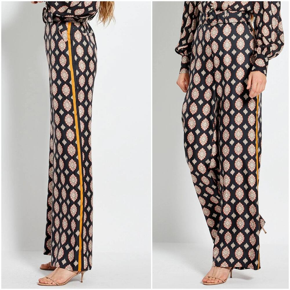 NICHOLAS Women's Silk Casablanca Tile Print wide Leg Trousers size 16